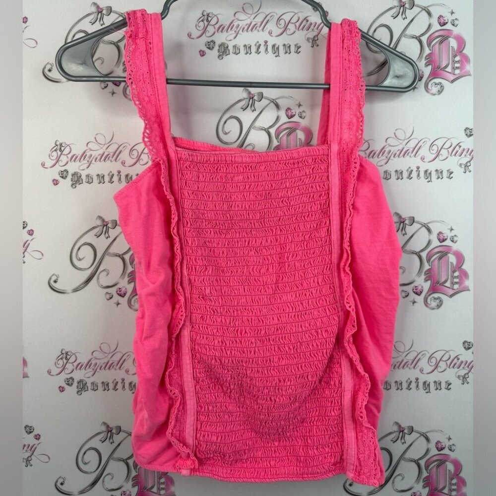 Justice tank top neon smocked shirt top Bright Pink Camisole Top ruffles